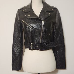 Veda Baby Jane Faux leather cropped Moto Jacket glossy vegan Biker festival
